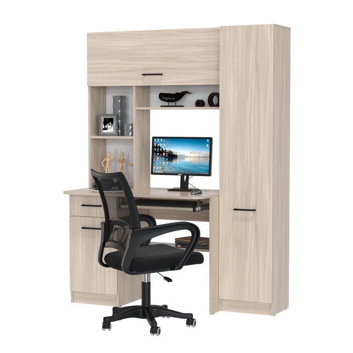 Прямые компьютерные столы, Комплект из компьютерного кресла и компьютерного стола Aльфа кресло чёрное