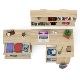 Стол компьютерный Мори МС-16 правый с навесной полкой и комодом МК800.1