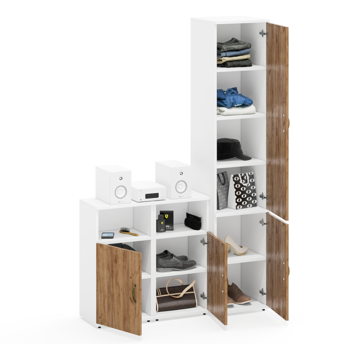 Домашние кабинеты, Пенал с дверками и полками и две тумбы с нишей Лидер-8