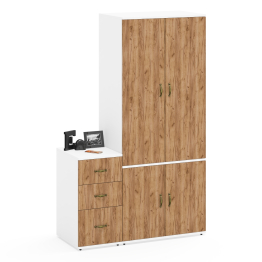 Тумбочка с тремя выдвижными ящиками и глубокий шкаф для одежды Лидер-8