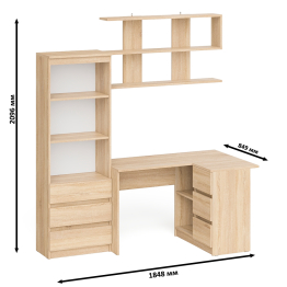 Рабочее место с угловым столом Мори МС-16 правым со стеллажом и полкой