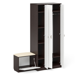 Шкаф с пеналом и тумбой для обуви с мягким сиденьем П-6-500 фрезеровка ромб