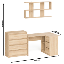 Книжная навесная полка Мори с угловым компьютерным столом МС-16 правым и комодом Мори МК800.4