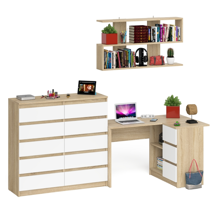 Домашние кабинеты, Набор мебели из углового компьютерного стола Мори МС-16 правого с книжной полкой и комода МК1200.10