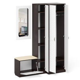 Тумба для обуви с сидением с зеркалом и пенал со шкафом П-6 № 26 МДФ фрезеровка ромб