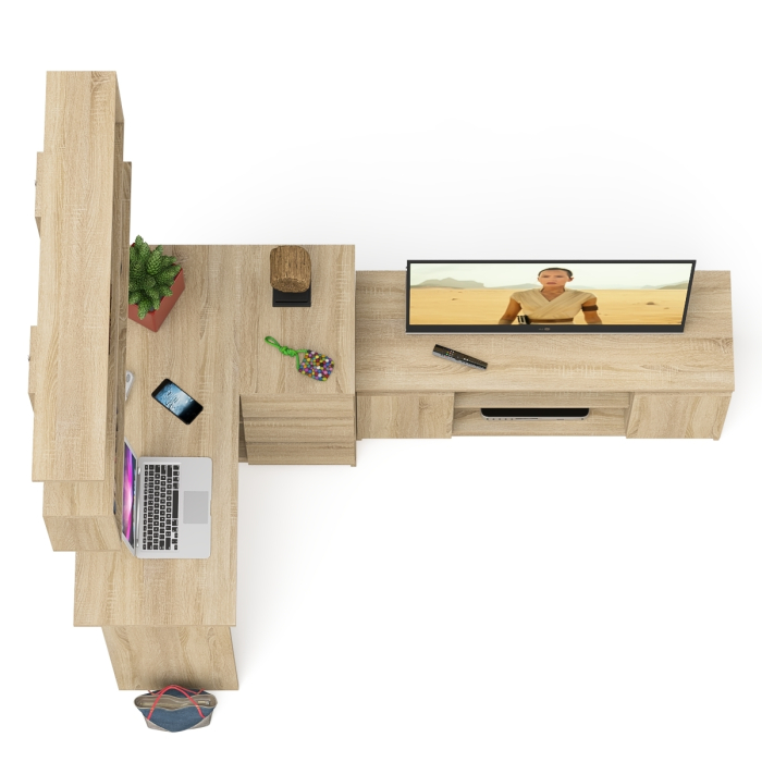 Домашние кабинеты, Стол угловой компьютерный Мори МС-16 правый с книжной полкой и ТВ-тумбой МТВ1200.1