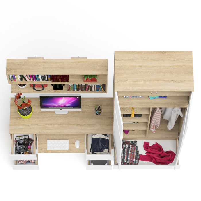 Домашние кабинеты, Шкаф-комод с антресолью Мори МШ900.1 со столом для работы и учёбы и книжной полкой