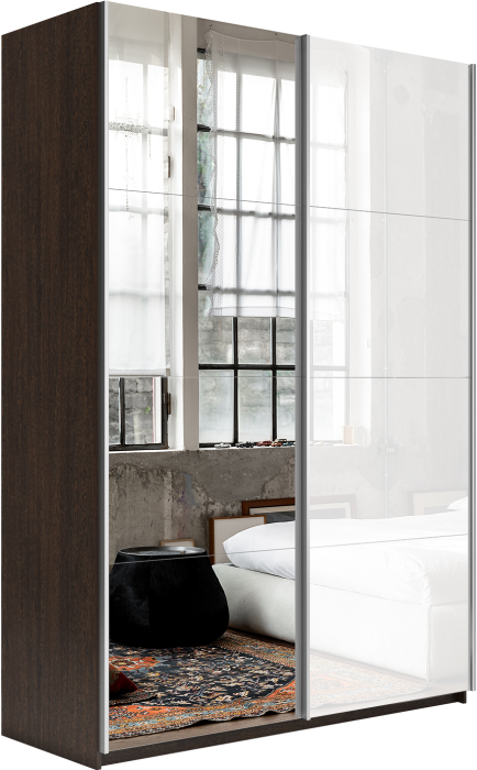 Шкафы-купе 2-х дверные, Шкаф-купе Прайм 2-х дверный Зеркало/Стекло белое/Доводчики 120х57х230