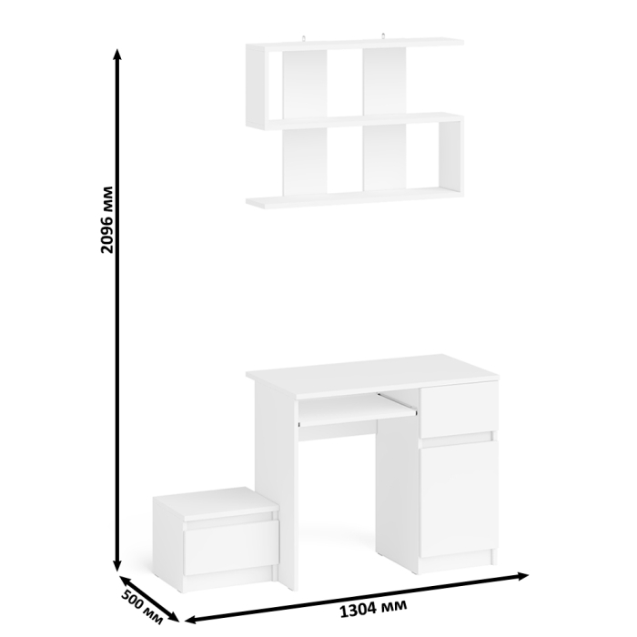 Прямые компьютерные столы, Стол компьютерный МС-1 правый с тумбой 400 и полкой Мори