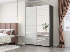 Шкафы-купе 2-х дверные, Шкаф-купе Прайм 2х дверный Зеркало/Белый Глянец 160х57х230