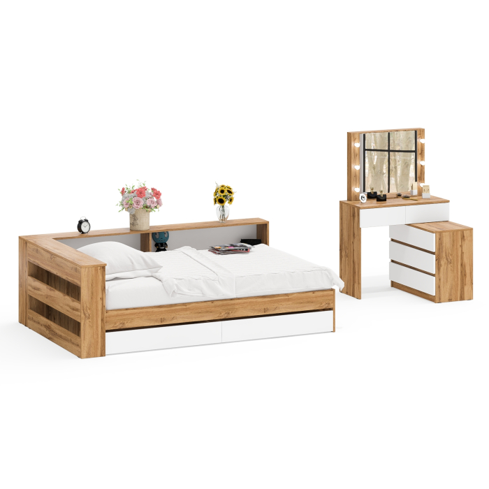 Спальные гарнитуры, Туалетный столик для спальни с подсветкой 110 и Ксения кровать 1200 с ящиками и прикроватный блок