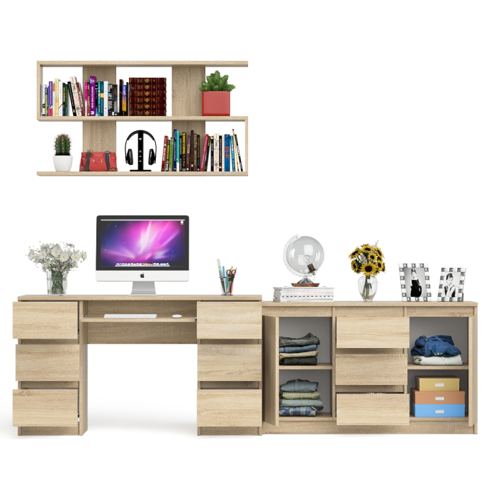 Домашние кабинеты, Двухтумбовый стол компьютерный с ящиками МС-2 с тумбой-комодом и полкой 1200 Мори