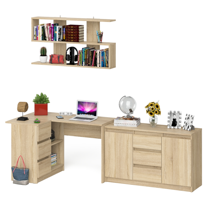 Домашние кабинеты, Угловой компьютерный стол Мори МС-16 левый с верхней полкой и тумбой-комодом 1200-3