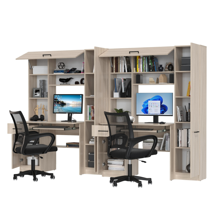 Прямые компьютерные столы, Столы рабочие для двоих с компьютерными креслами Aльфа