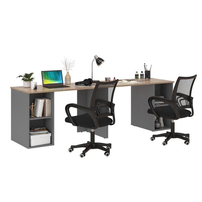 Прямые компьютерные столы, Два письменных стола Лайт 12.163 и два чёрных компьютерных кресла