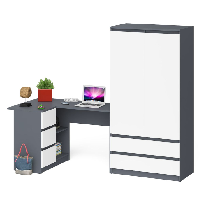 Компьютерные столы, Угловой однотумбовый стол компьютерный левый Мори и шкаф-комод Мори 900