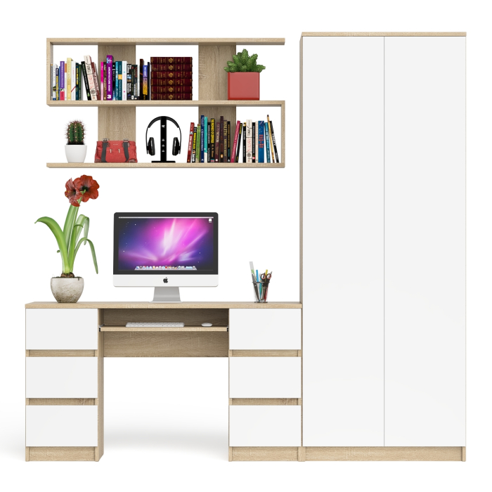 Домашние кабинеты, Платяной шкаф две двери Мори МШ800.1 с компьютерным столом и полкой навесной