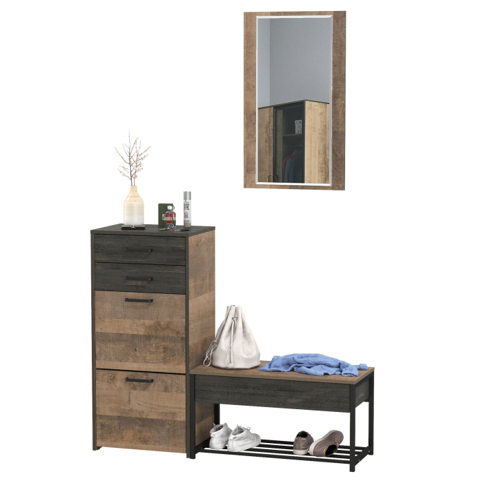 Прихожие, Тумба для обуви с ящиками и обувница с сиденьем с зеркалом Трувор