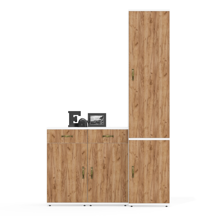 Домашние кабинеты, Тумбы две с ящиком и дверкой и пенал пять полок Лидер-8