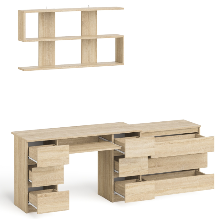 Домашние кабинеты, Комод Мори три ящика МК-800 и стол компьютерный Мори МС-2 с полкой 1200