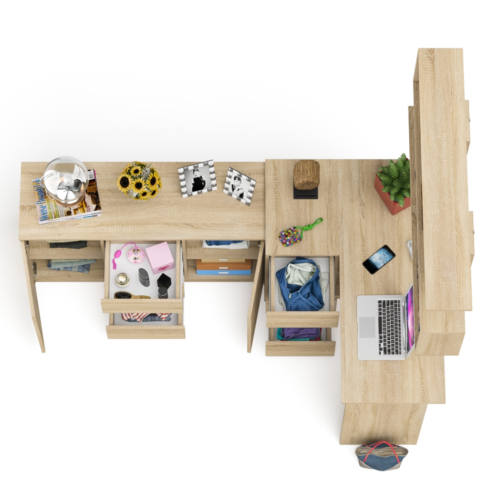 Домашние кабинеты, Угловой компьютерный стол Мори МС-16 левый с верхней полкой и тумбой-комодом 1200-3