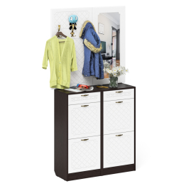 Две тумбы для обуви с ящиками с вешалкой и зеркалом П-6 № 05 МДФ фрезеровка ромб