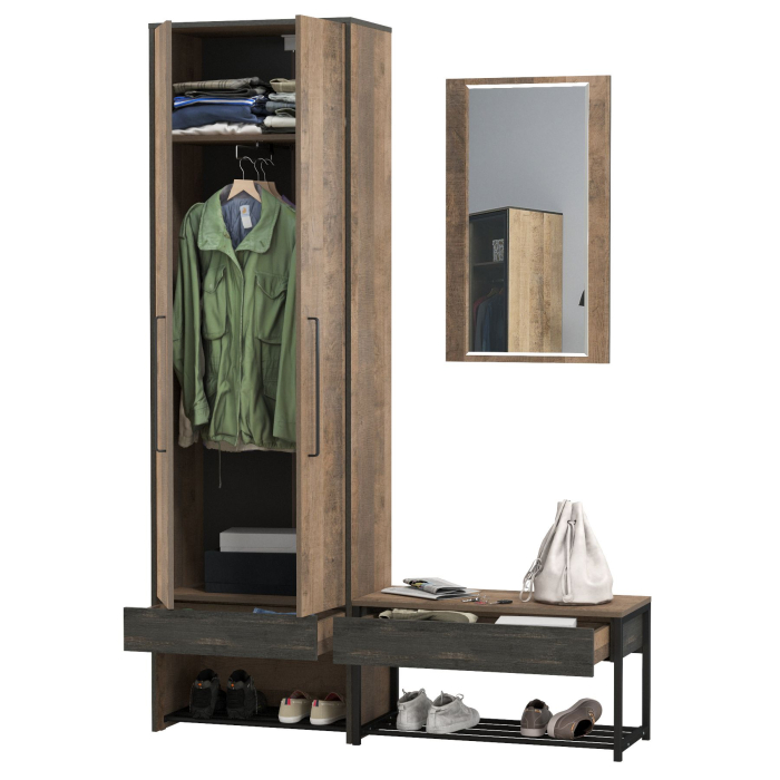 Прихожая, Прихожая с тумбой для обуви с сиденьем и зеркалом Трувор