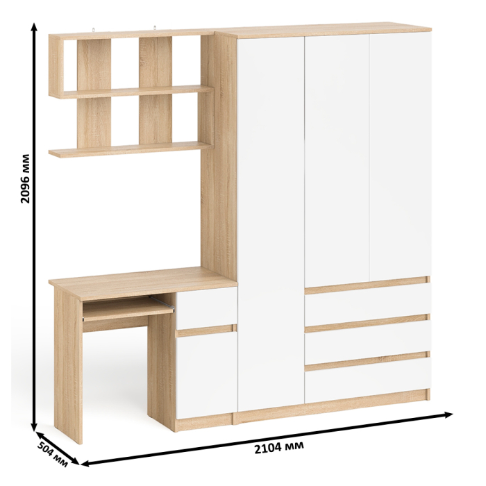 Домашние кабинеты, Шкаф-комод Мори МШ1200.1 со столом Мори МС-1 правый и полкой Мори 900