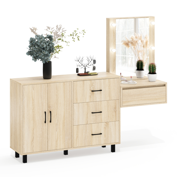 С зеркалом, Стол косметический навесной с подсветкой и тумба-комод 123-1204.