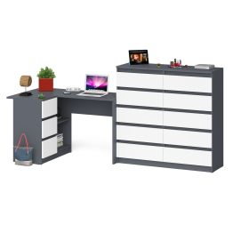Компьютерный стол угловой МС-16 с тумбой слева с высоким комодом 10-ть ящиков Мори