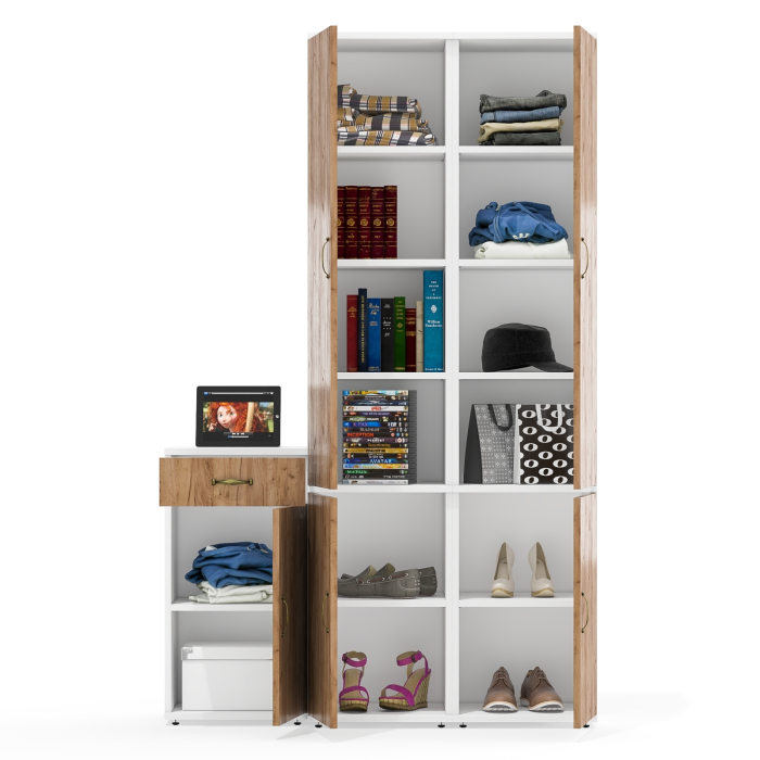 Домашние кабинеты, Тумбочка с ящиком и полкой за дверкой и два пенала пять полочек Лидер-8