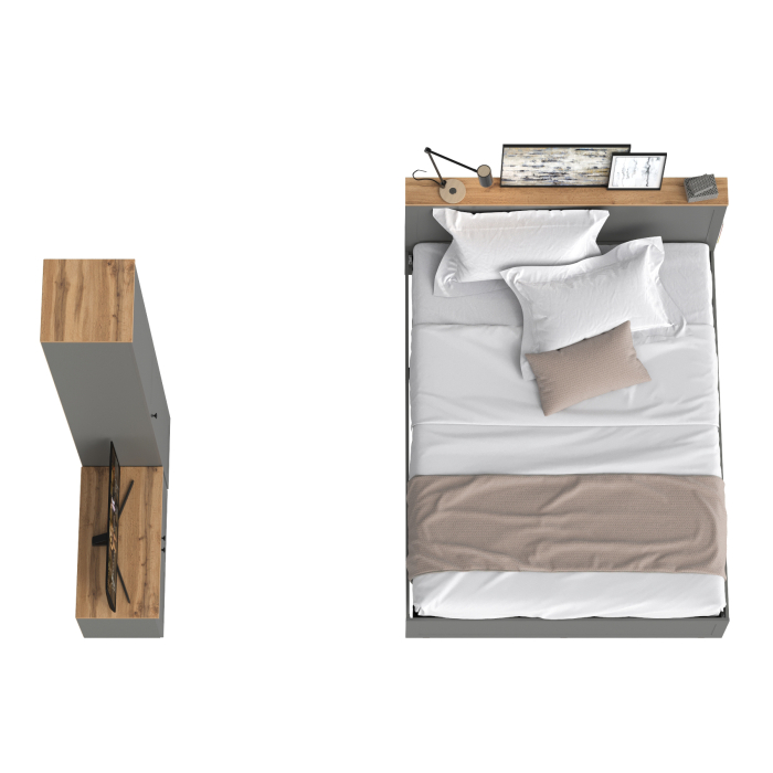 Спальные гарнитуры, Кровать со спальным местом 1600 с ортопедическим основанием с тумбой и шкаф-пеналом Остин