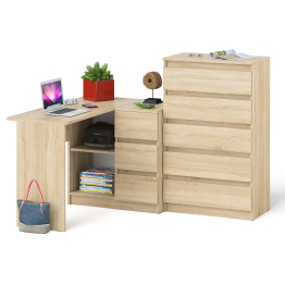 Высокий комод 700 пять ящиков и угловой компьютерный стол МС-16 правый серии Мори