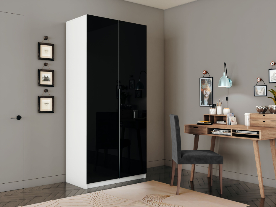 Шкафы распашные, Шкаф распашной Е1 Локер 101x52.5x220 см, с черным стеклом и модулем