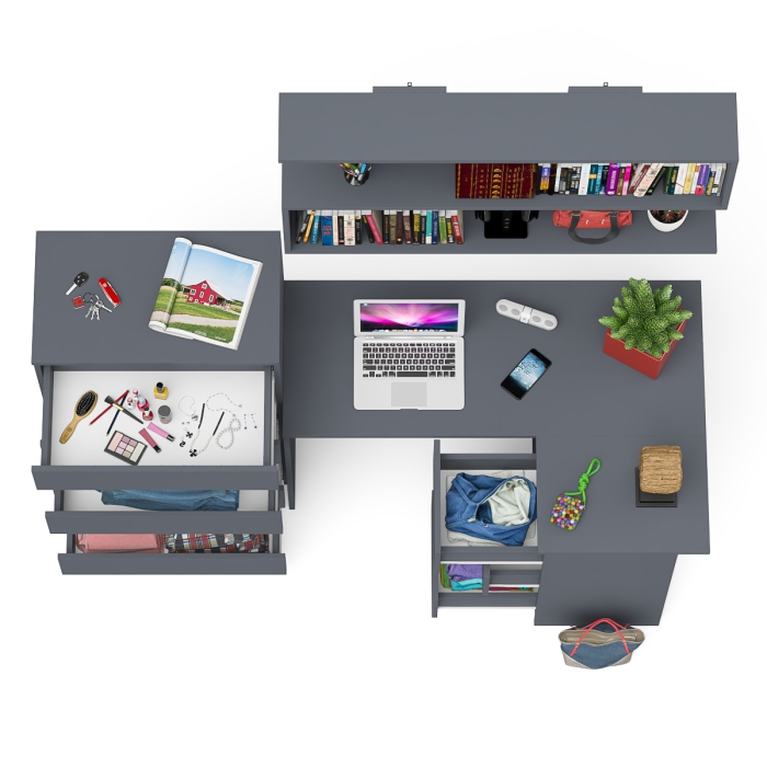 Домашние кабинеты, Комод Мори МК700.5 со столом компьютерным угловым МС-16 правым и открытой полкой 1200