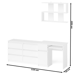 Большой комод на 6-ть ящиков Мори с компьютерным столом МС-1 левый и полка открытая на 900