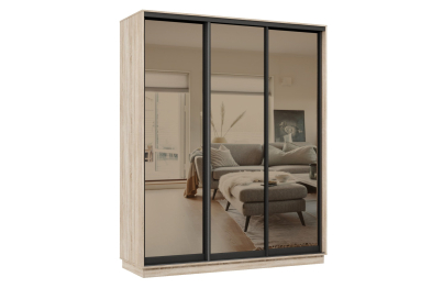 Шкаф-купе Премьер 21 (01ЗБ;01ЗБ;01ЗБ) фасады зеркало бронза/трёхдверный/Профиль чёрный муар