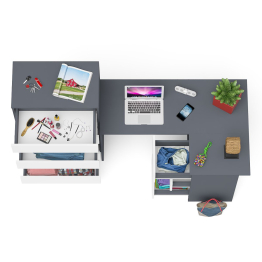 Высокий комод 700 пять ящиков и угловой компьютерный стол МС-16 правый серии Мори