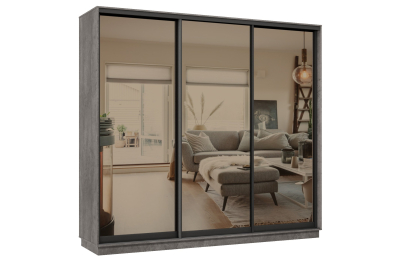 Шкаф-купе Премьер 34 (01ЗБ;01ЗБ;01ЗБ) фасады зеркало бронза/трёхдверный/Профиль чёрный муар