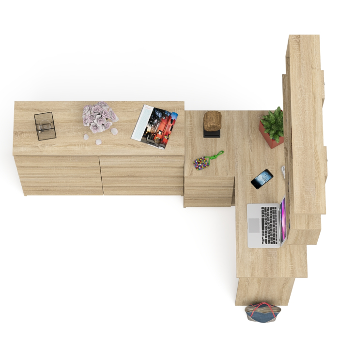 Домашние кабинеты, Книжная полка Мори 1200 с комодом 1200.8 и компьютерным столом МС-16 левым