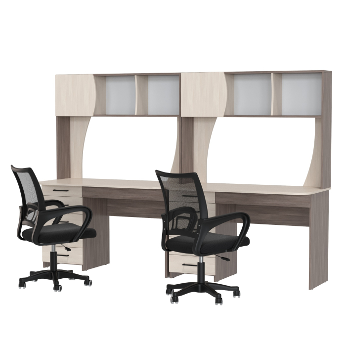 Прямые компьютерные столы, Комплект из двух рабочих столов Сигма и двух компьютерных кресел чёрных