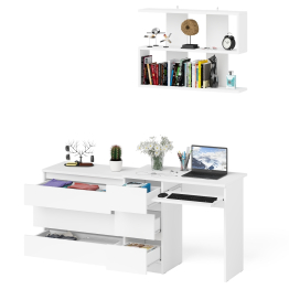 Компьютерный стол три ящика слева Мори с комодом Мори МК800.1 и полкой на 900