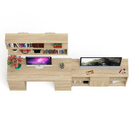 Стол письменный двухтумбовый Мори МС-2 с навесной открытой полкой и тумбой под ТВ