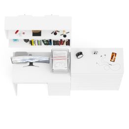 Комод Мори четыре ящика на 800 с компьютерным однотумбовым столом МС-1 правый и навесной полкой