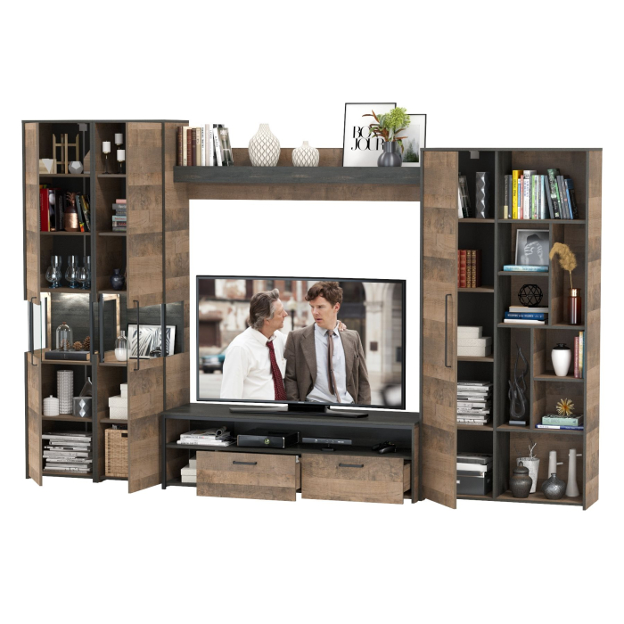 Стенки для гостиной, Мебель в гостиную 177 в дизайне в стиле лофт Трувор № 33 есть подсветка