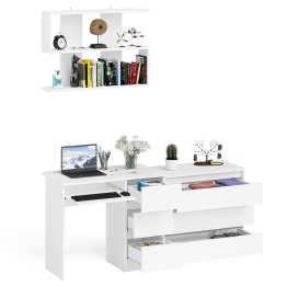 Стол компьютерный Мори МС-6 правый с навсеной полкой сверху и комодом на три ящика