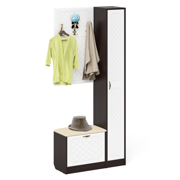 Прихожие, Обувница с мягким сиденьем вешалка с крючками и пенал П-6 МДФ фрезеровка ромб