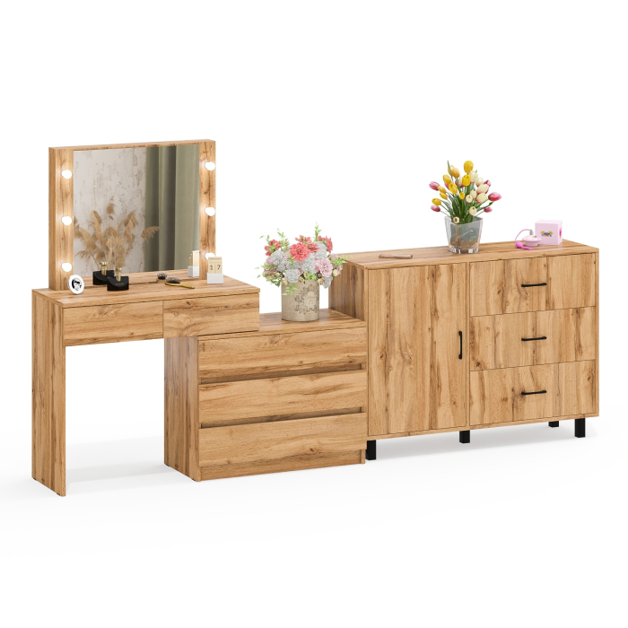 Туалетные столики, Угловой туалетный столик с подсветкой 110 и тумба-комод дверка и 3 ящика 122-1204