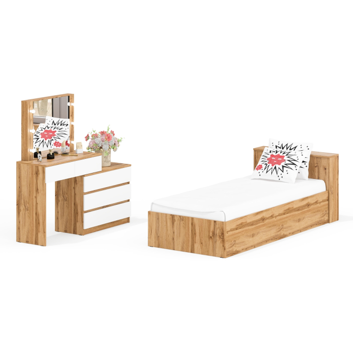 Спальные гарнитуры, Стол косметический с подсветкой 110 с кроватью с выдвижными ящиками Ксения 900