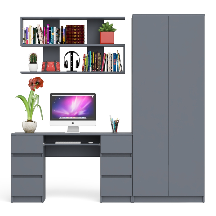 Домашние кабинеты, Платяной шкаф две двери Мори МШ800.1 с компьютерным столом и полкой навесной
